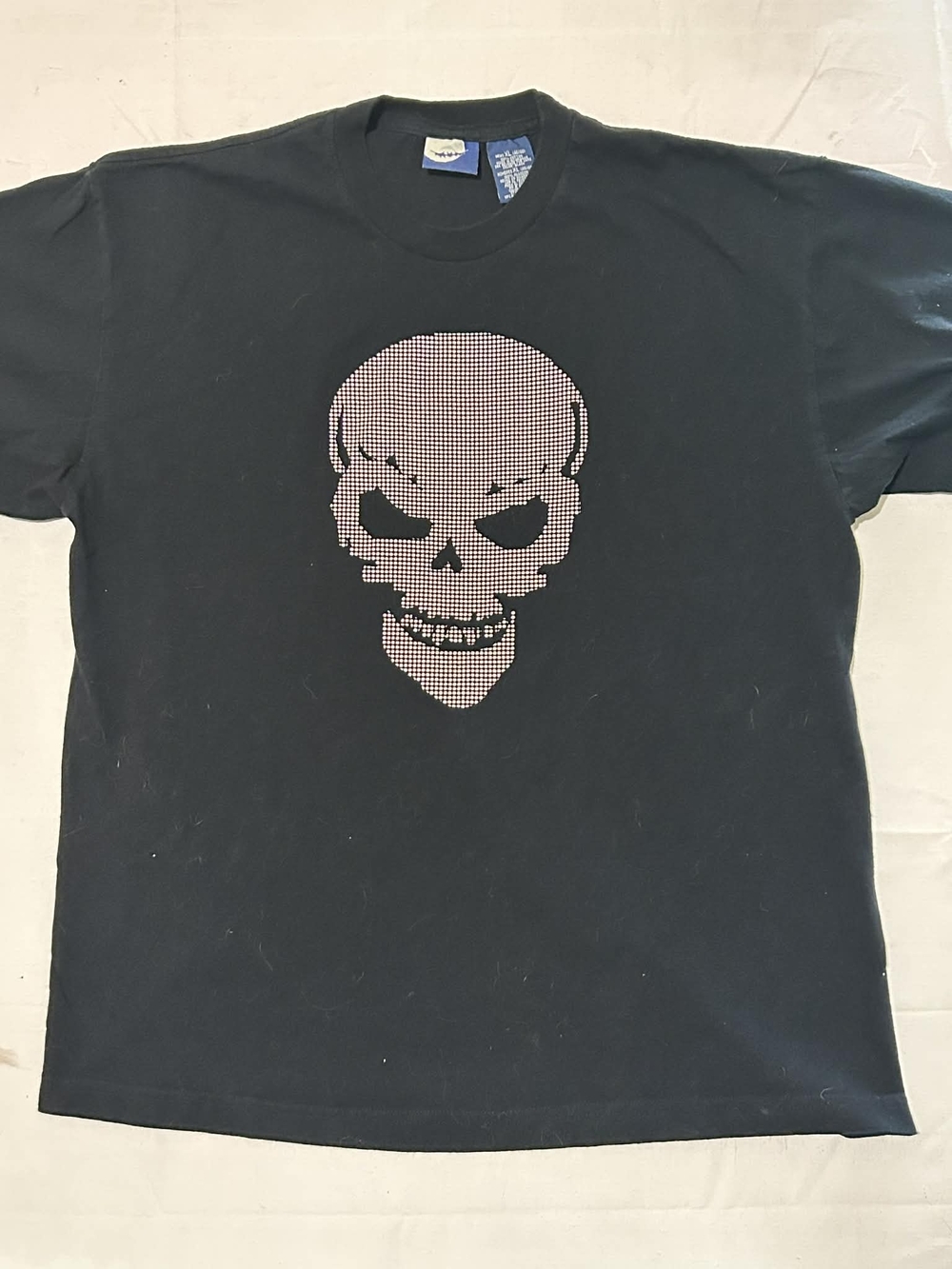 Vintage Y2K Skull Silicone Studded Graphic Tee Sz XL Oversized P2P 26–30